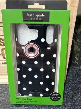 kate spade Black & White Polka Dot Case with MagSafe for iPhone 17 pro max-EUC